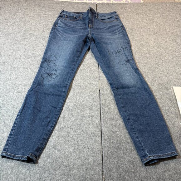 NYDJ Jeans Womens 8 Blue Denim Floral Ami Skinny Cotton Stretch Mid Rise Pockets - Picture 1 of 7
